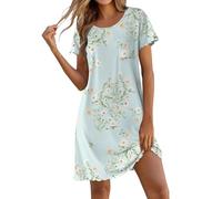 Ekouaer Nachthemd Damen Kurzarm Schlafshirt Kurz Sommer Sleepshirt Schlafkleid Nachtwäsche Nightgown Weiches Loungewear Grün 2XL