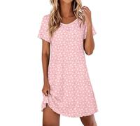 Ekouaer Nachthemd Damen Kurzarm Schlafshirt V-Ausschnitt S-2XL | Spitze Schlafkleid, Jacquard Gestrickt Sleepshirt, Nachtkleid mit Wellensaum, knielang Nightgown, weich und bequem, süß stil