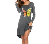 Ekouaer Nachthemd Damen Langarm Winter Sleepshirt Warm Schlafshirt Nachtwäsche mit Lustig Print Grau XL