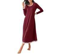 Ekouaer Nachthemd für Damen Langarm Langes Damennachthemd Nachtkleid Damen Lang Weiche Loungewear Weinrot L