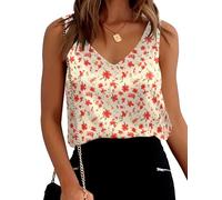 Ekouaer Satin Top Damen Elegant Blusentop Basic Cami Sommer Tank Top Lässiges V-Ausschnitt Weste Shirt Ärmellose Satinbluse