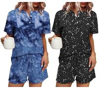 Ekouaer Schlafanzug Damen Kurz Baumwolle Pyjama Damen mit Knöpfen Schlafanzug Frauen Sommer Süß Nachtwäsche Zweiteiliger Pjs Sets Hausanzug Sleepwear Set S