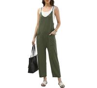 Ekouaer Strick Jumpsuit Damen Sommer Lässig Baggy Lang Hose Ärmelloser Verstellbare Träger Loose Fit Overall mit Taschen Trägerhose Latzhose, Grün, S