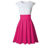 Ekrfxh Damen-Minikleid aus Spitze, elegant, niedlich, kurzärmelig, für Party, Cocktail, Skaterkleid, S-XL, hot pink, L