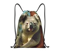 EKYOSHCZ Bear Koala Rucksack mit Kordelzug, wasserabweisend, Sportbeutel, Fitnessstudio, Strand, Schwimmen, Reisen, Tagesrucksack, Schwarz, M