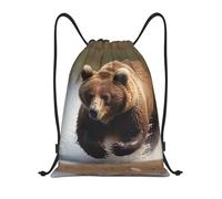 EKYOSHCZ Bear Running Rucksack mit Kordelzug, wasserabweisend, Sportbeutel, Fitnessstudio, Strand, Schwimmen, Reisen, Tagesrucksack, Schwarz , S, Reiserucksäcke