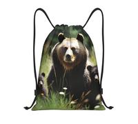 EKYOSHCZ Mama Bear and Cubs Rucksack mit Kordelzug, wasserabweisend, Sportbeutel, Turnbeutel, Strand, Schwimmen, Reisen, Tagesrucksack, Schwarz , M, Reiserucksäcke