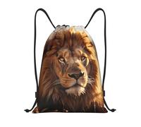 EKYOSHCZ Rucksack mit Kordelzug, Motiv: Löwe auf Wiesen, wasserabweisend, Sportbeutel, Fitnessstudio, Strand, Schwimmen, Reisen, Tagesrucksack, Schwarz, M