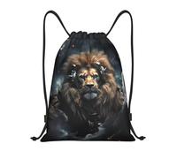 EKYOSHCZ Rucksack mit Kordelzug, Motiv: Löwe im Weltraum, wasserabweisend, Sportbeutel, Fitnessstudio, Strand, Schwimmen, Reisen, Tagesrucksack, Schwarz, S