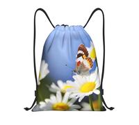 EKYOSHCZ Rucksack mit Kordelzug, Motiv: Schmetterling auf Gänseblümchen, wasserabweisend, Sportbeutel, Fitnessstudio, Strand, Schwimmen, Reisen, Tagesrucksack, Schwarz, S