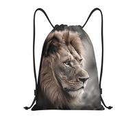 EKYOSHCZ Rucksack mit Kordelzug, Motiv: Wildtier-Löwe, wasserabweisend, Sportbeutel, Fitnessstudio, Strand, Schwimmen, Reisen, Tagesrucksack, Schwarz , M, Reiserucksäcke