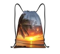 EKYOSHCZ Turnbeutel mit Kordelzug, Sonnenuntergang, Hawaiianische Palme, String-Rucksack, Sporttasche, Rucksack, Reise, Tagesrucksack, Schwarz, S