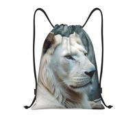 EKYOSHCZ Weißer Löwe Rucksack mit Kordelzug, wasserabweisend, Sportbeutel, Fitnessstudio, Strand, Schwimmen, Reisen, Tagesrucksack, Schwarz, S