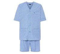 El Búho Nocturno Schlafanzug Herren Kurz Sommer Baumwolle Popeline Gewebt Gestreift Pyjama Herren - 100% Baumwolle, Blau 4547, XL
