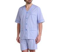 El Búho Nocturno Schlafanzug Herren Kurz Sommer Baumwolle Popeline Gewebt Gestreift Pyjama Herren, 100% Baumwolle, Weiß 4539, M