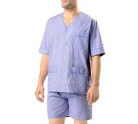 El Búho Nocturno Schlafanzug Herren Kurz Sommer Baumwolle Popeline Gewebt Kariert Pyjama Herren, 100% Baumwolle, Blau 4538, M