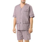El Búho Nocturno Schlafanzug Herren Kurz Sommer Baumwolle Popeline Gewebt Kariert Pyjama Herren, 100% Baumwolle, Blau 4536, L