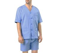 El Búho Nocturno Schlafanzug Herren Kurz Sommer Baumwolle Popeline Gewebt Kariert Pyjama Herren, 100% Baumwolle, Blau 4536, L
