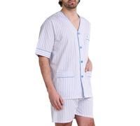 El Búho Nocturno Schlafanzug Herren Kurz Sommer Popeline Gewebt Kariert Pyjama Herren, 60% Baumwolle, 40% Polyester, Blau 4543, M