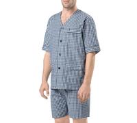 El Búho Nocturno Schlafanzug Herren Kurz Sommer Popeline Gewebt Kariert Pyjama Herren, 60% Baumwolle, 40% Polyester, Blau 4543, L