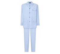 El Búho Nocturno Schlafanzug Herren Lang Baumwolle 100% Popeline - Pyjama Klassisch Durchgeknöpft Jacke Langarm Kariert Gestreift Geschenk für Männer Nachtwäsche - Blau 2912, L