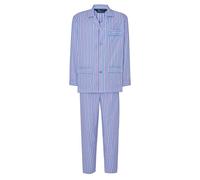 El Búho Nocturno Schlafanzug Herren Lang Baumwolle 100% Popeline - Pyjama Klassisch Durchgeknöpft Jacke Langarm Kariert Gestreift Geschenk für Männer Nachtwäsche - Blau 1534, XL