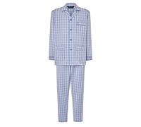 El Búho Nocturno Schlafanzug Herren Lang Baumwolle 100% Popeline - Pyjama Klassisch Durchgeknöpft Jacke Langarm Kariert Gestreift Männer Nachtwäsche - Blau 2982, XXL