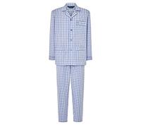 El Búho Nocturno Schlafanzug Herren Lang Baumwolle 100% Popeline - Pyjama Klassisch Durchgeknöpft Jacke Langarm Kariert Gestreift Männer Nachtwäsche - Blau 2983, XL