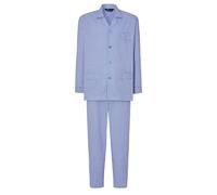 El Búho Nocturno Schlafanzug Herren Lang Baumwolle 100% Popeline - Pyjama Klassisch Durchgeknöpft Jacke Langarm Kariert Gestreift Männer Nachtwäsche - Blau 1535, XL