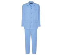 El Búho Nocturno Schlafanzug Herren Lang Baumwolle 100% Popeline - Pyjama Klassisch Durchgeknöpft Jacke Langarm Kariert Gestreift Geschenk für Männer Nachtwäsche - Blau 1536, 3XL
