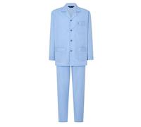 El Búho Nocturno Schlafanzug Herren Lang Baumwolle 100% Popeline - Pyjama Klassisch Durchgeknöpft Jacke Langarm Kariert Gestreift Männer Nachtwäsche - Fil-à-Fil Blau 2987, M