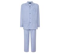 El Búho Nocturno Schlafanzug Herren Lang Baumwolle 100% Popeline - Pyjama Klassisch Durchgeknöpft Jacke Langarm Kariert Gestreift Geschenk für Männer Nachtwäsche - Blau 2993, 5XL