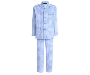 El Búho Nocturno Schlafanzug Herren Lang Baumwolle 100% Popeline - Pyjama Klassisch Durchgeknöpft Jacke Langarm Kariert Gestreift Geschenk für Männer Nachtwäsche - Blau 1545, 5XL