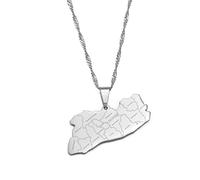 EL Salvador Karte & Stadt Name Charm Anhänger Und Kette Halsketten,EL Salvador National Für Damen Herren Karten Geometrie Schmuck Amulett Patriotische Ornamente,Silber,45 cm Kette