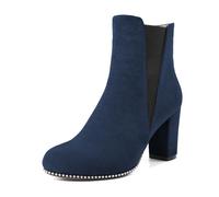 Elashe Damen Chelsea Boots mit Blockabsatz Frauen Stiefel Runde Zehen Stiefeletten Wildleder Schuhe 8.5CM Marine EU39
