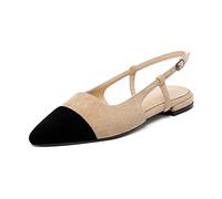 Elashe Frauen Slingpumps Ballerinas Flach Bequem Spitz Sommer Slingback Pumps Ballerinas Knöchelriemen Schuhe 2CM Wildleder Schwarz Beige EU42