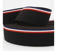 Elastic-Band, Gummiband Schwarz/Marine/Rot/Weiß gestreift, 40 mm breit - 3 Meter