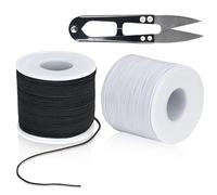 Elastisch Faden,Elastische Gummischnur,Schwarzes Weiß Gummiband mit Schere,Elastische Faden für DIY Schmuckherstellung Armband, Schmuck, Halskette, Basteln,Perlen Spielzeug（1mm*100m）