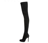 Elastische, enge Overknee-Stiefel für Damen aus Wildleder, sexy, 11,9 cm, Stiletto-Absatz, Oberschenkel, lange Stiefel, runde Zehen, hohe Stiefel, seitlicher Reißverschluss, Herbst,Schwarz,44