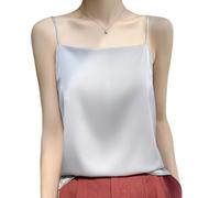 Elastische Top Women Schlinge Weste Frauen Satin Textur glänzender weicher Ärmeln Tank bequeme regelmäßige Passform für ungezwungene formale Anlässe täglich Verschleiß Silber grau M