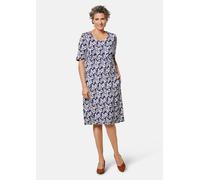 Druckkleid GOLDNER "Elastisches Jerseykleid mit modischem Druck", Damen, Gr. 40, N-Gr, blau (marine, geblümt), Obermaterial: 96% Viskose CV. 4% Elasthan EL., Modisch, Gerade, Kleider Druckkleid, Appli