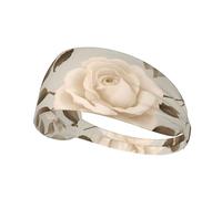 Elastisches Sport-Stirnband, Haarband, YYHWHJDE Creme, Shabby-Rose, Blumendruck, Spandex, weich, atmungsaktiv, schnell trocknend