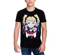 Elbenwald Harley Quinn T-Shirt mit großem Harley mit Joker und Batman Puppets Motiv im Comic Design Herren Damen Baumwolle schwarz - XXL