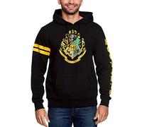 Elbenwald Harry Potter Hoodie Hogwarts Wappen Frontprint und Ärmelprint mit Kapuze und Tasche für Herren Damen Unisex Baumwolle schwarz - M