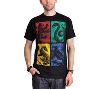 Elbenwald Harry Potter T-Shirt Hogwarts Hauswappen Gryffindor Slytherin Hufflepuff Ravenclaw Distressed Frontprint - XL