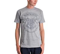 Elbenwald Harry Potter T-Shirt Hogwarts Wappen Logo Frontprint Damen Herren Baumwolle grau - S