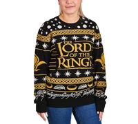 Elbenwald Herr der Ringe Strickpullover mit Baum von Gondor Motiv für Herren Damen Unisex schwarz gelb - XL