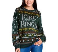 Elbenwald Herr der Ringe Strickpullover mit Der Eine Motiv für Herren Damen Unisex Baumwolle grün - L