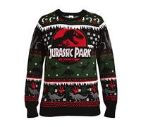 Elbenwald Jurassic Park Strickpullover mit Filmlogo Motiv für Herren Damen Unisex Baumwolle schwarz - XL