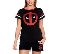 Elbenwald Marvel Pyjama mit Deadpool Logo Print 2 teilig für Damen kurz Baumwolle schwarz - XS